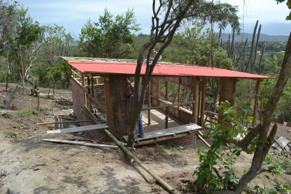 Roof sections being installed